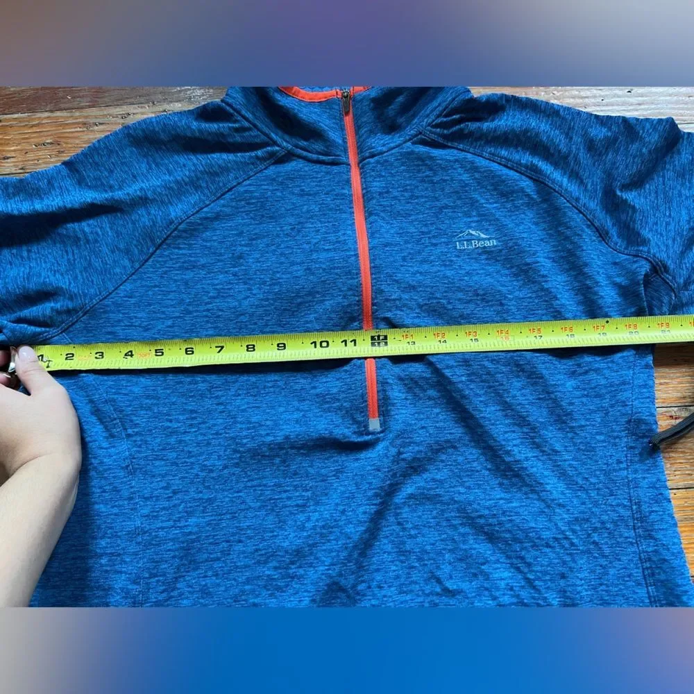 L.L Bean Men’s Adventure Grid Fleece Quarter Zip Blue Orange Accent Pullover L